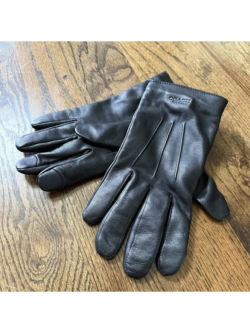 Coach Black Leather Gloves Women’s Large L Touchscreen Winter Cold Weather